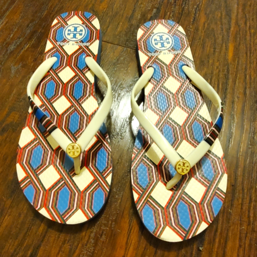 Tory Burch Jacquard Print Flip Flops Size 10